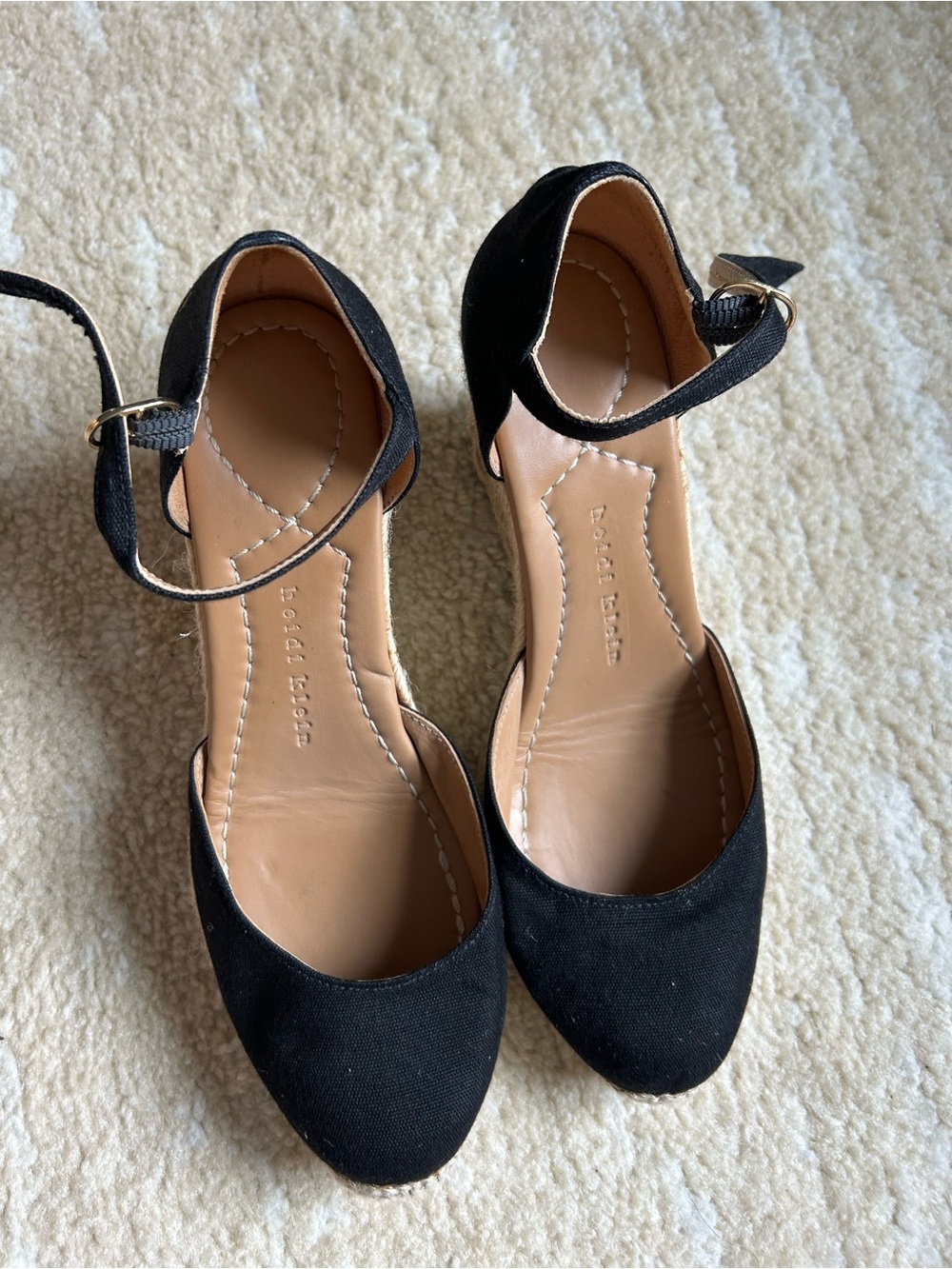 Heidi Klein Black Canvas Espadrille Wedge Ankle Strap Shoes EU 38 Spain